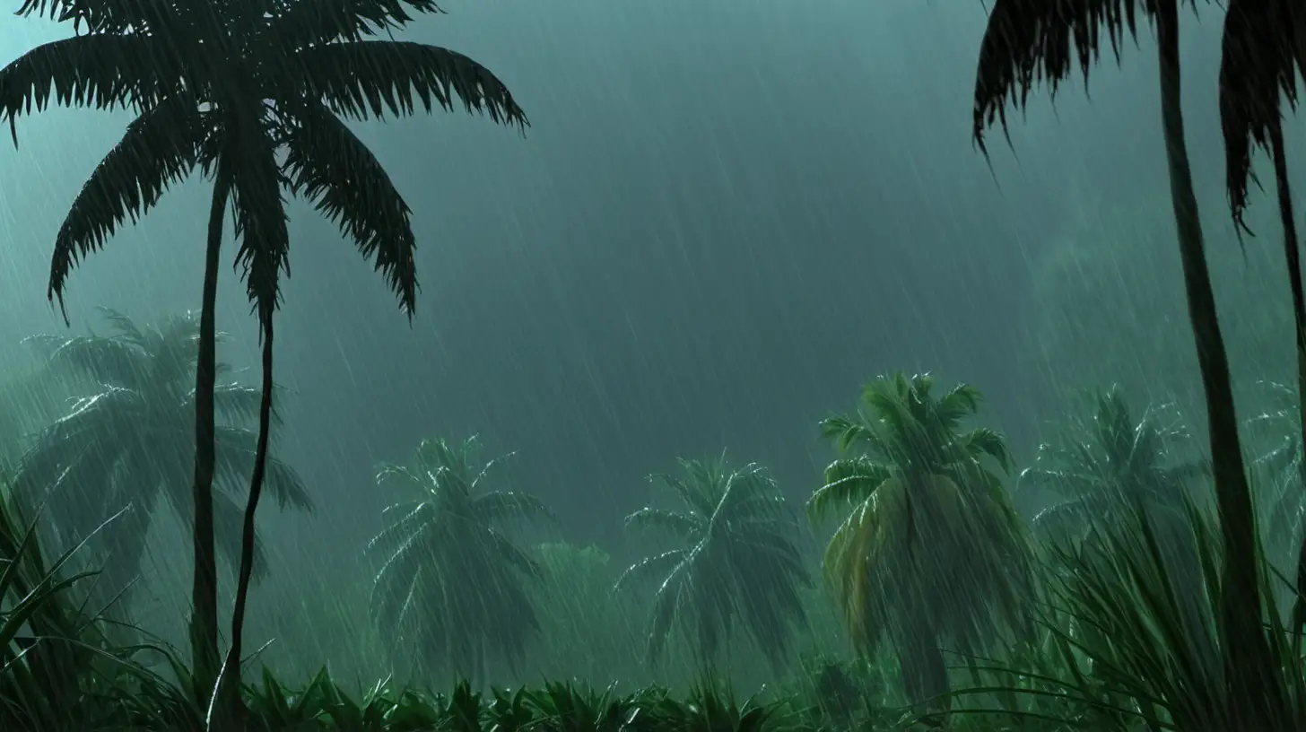 Indian landscape, tropical trees, rain