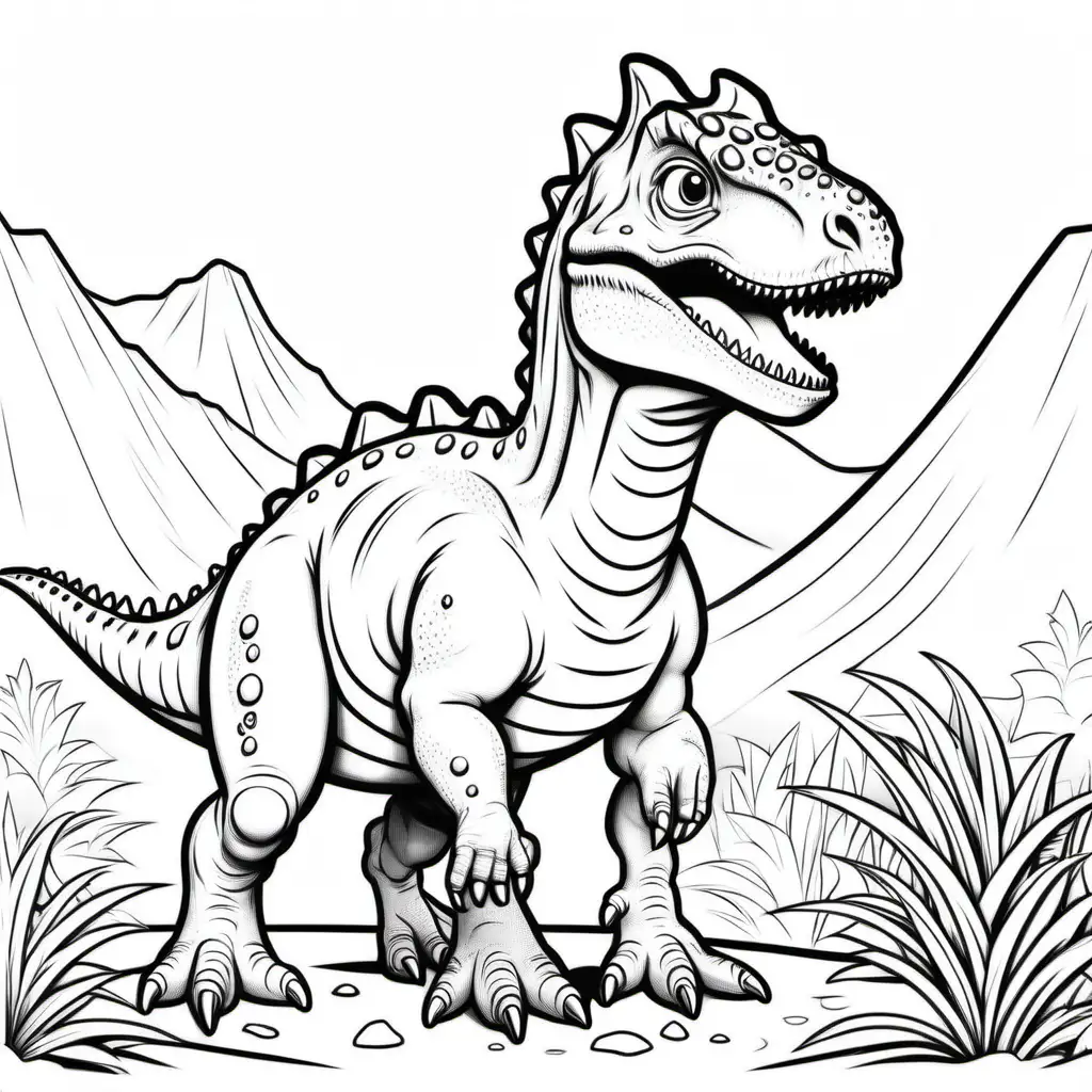colouring page for kids , colouring page for kids , small size Carnotaurus
cartoon style , thick lines , low detail , no shading --r 911,