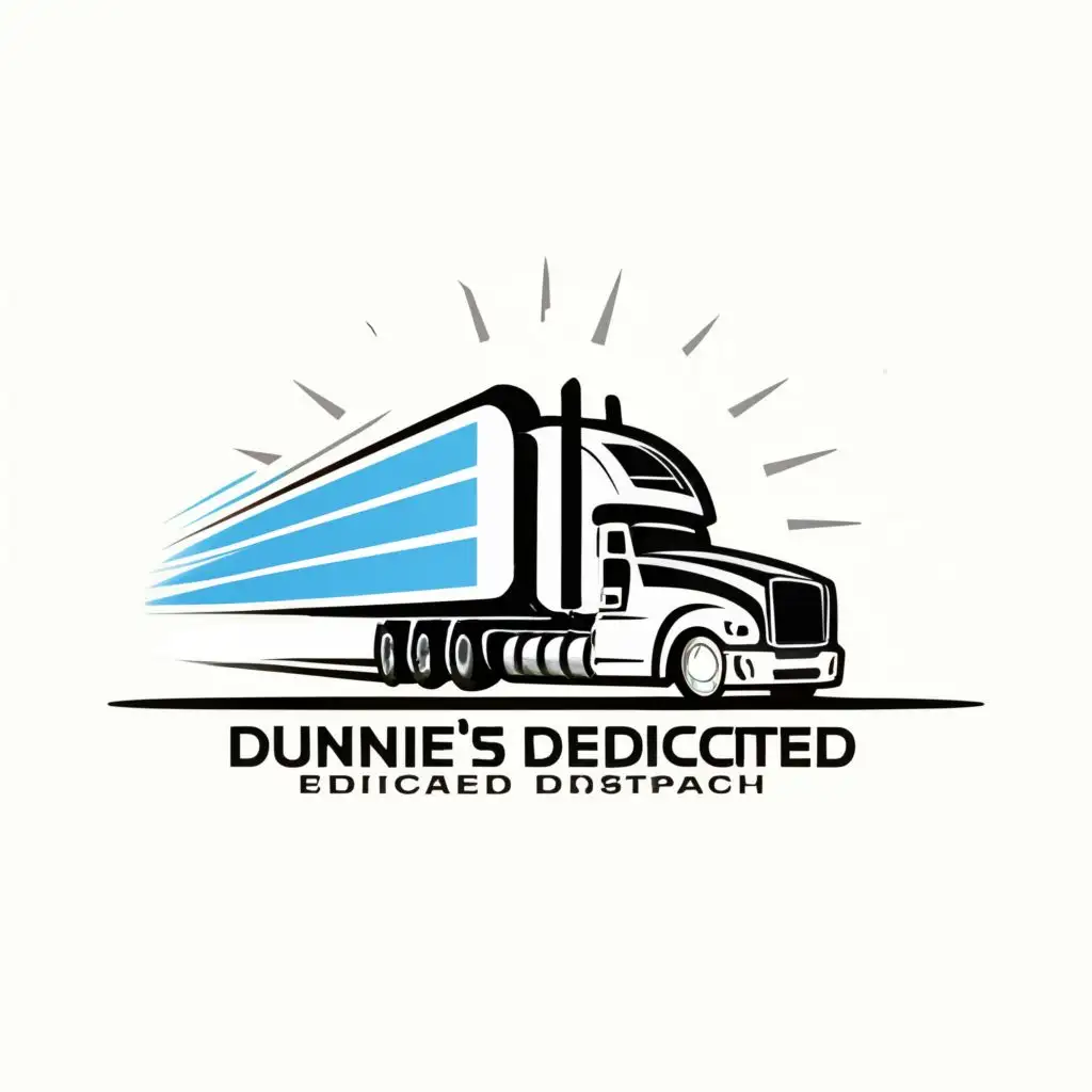 logo, side profile of semi-truck, three Ds, wind symbol above the truck, with the text "dunnie's dedicated dispatch", typography, be used in Automotive industry