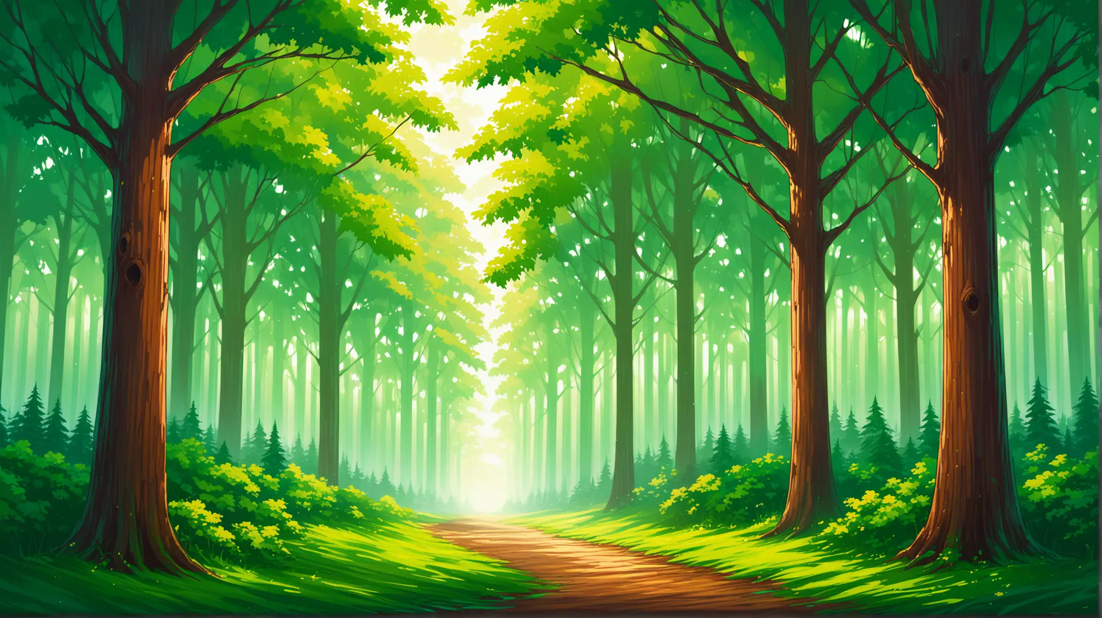 Enchanted Forest Scene with Towering Trees Madhouse Studio Artwork