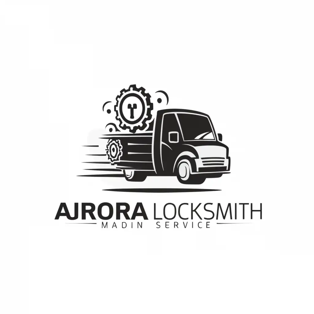a logo design,with the text "Aurora Locksmith Services", main symbol:Locksmith van,complex,clear background