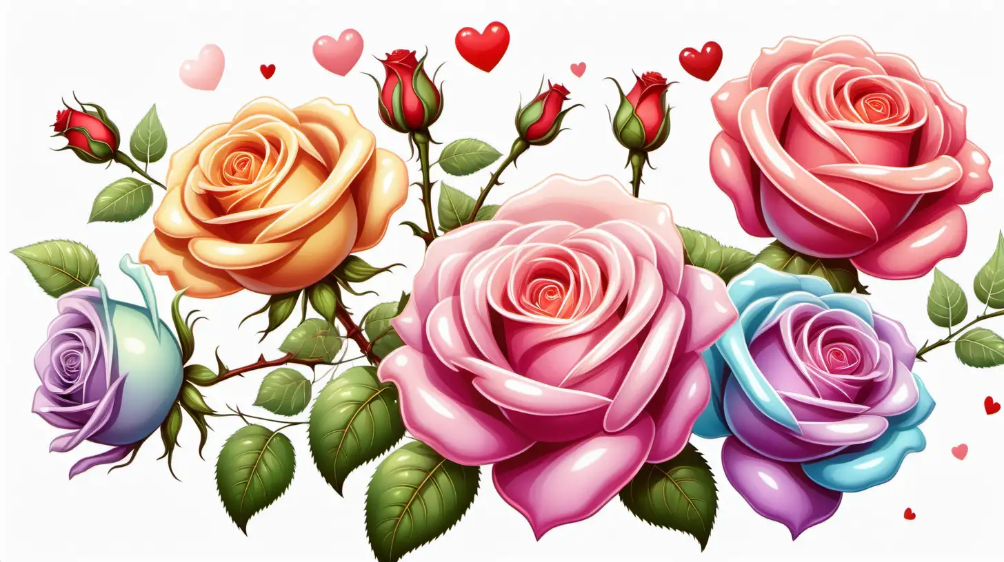 fairytale,whimsical,
COLORFUL
cartoon, bright roses,valentine   
 pastel colors, white background,