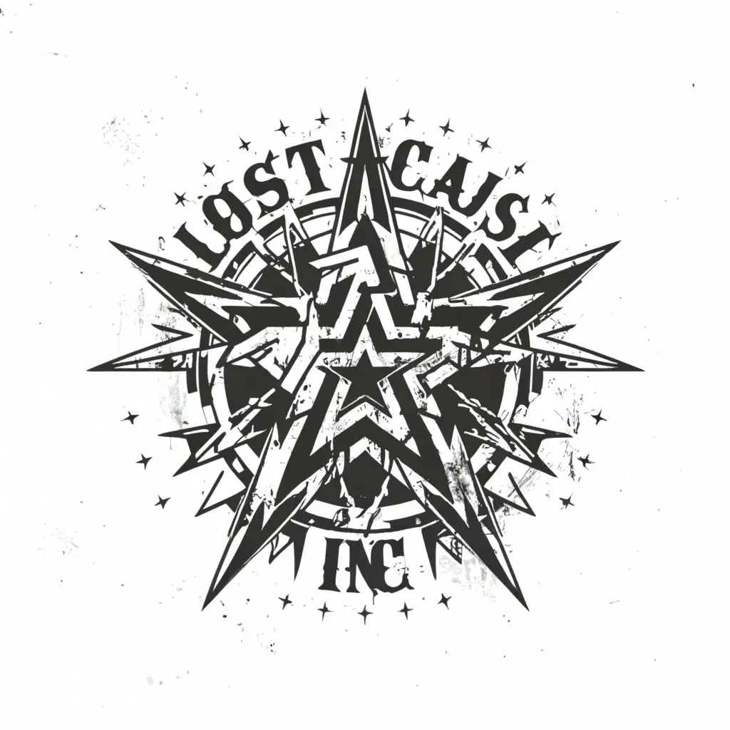 a logo design,with the text "Lost Cause Inc. ", main symbol:Punk styled star,complex,clear background