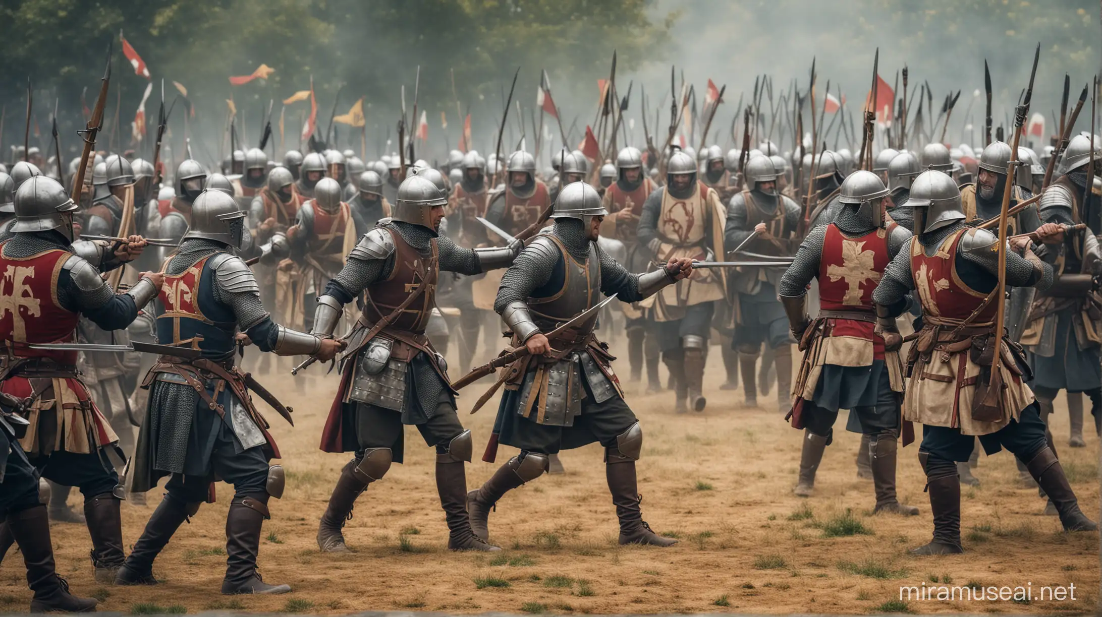 french army and england army fighting each other in medieval time