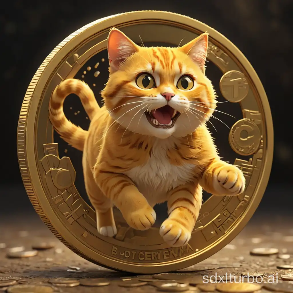 Make coin for crypto
Convalexa  coin in round shape written 
golden  colour bright

Round shape

Cat  running in between coin 