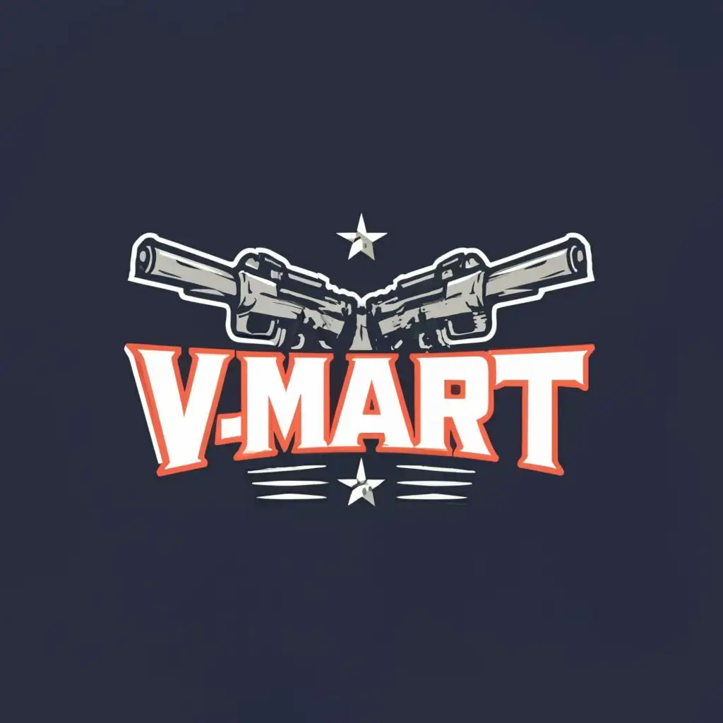 logo, guns, with the text "V-Mart", typography, be used in Entertainment industry