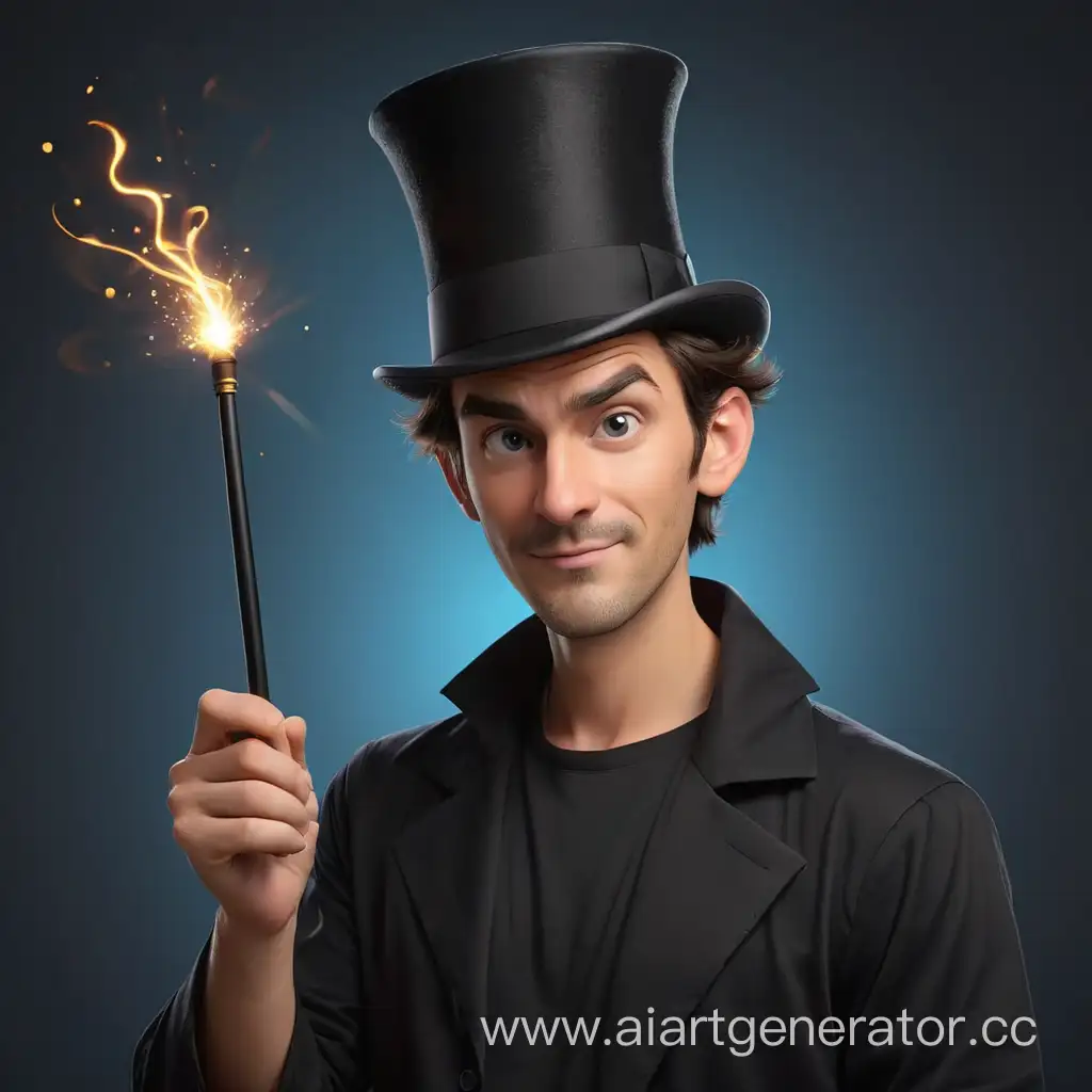 Cartoon-Magician-with-Top-Hat-and-Magic-Wand