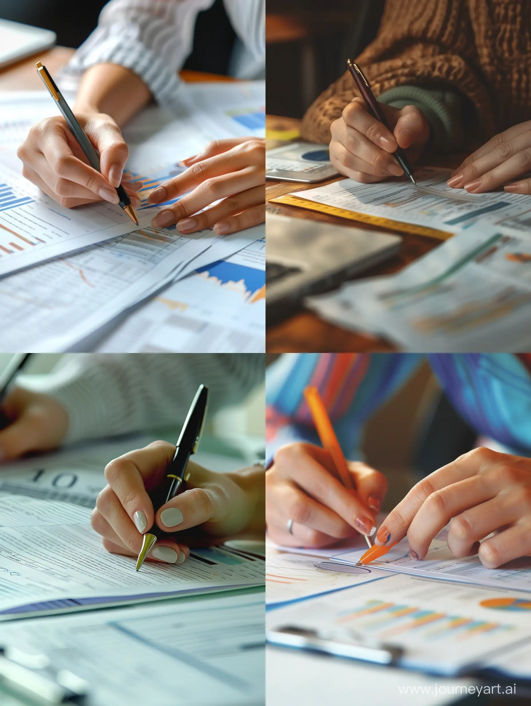 Strategic-Financial-Planning-Elegant-Hands-Writing-Documents-with-Realistic-Graphics