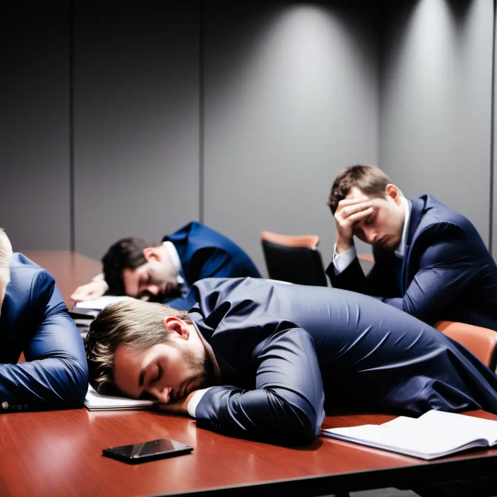 Men sleeping in a meeting room with the head on the table
