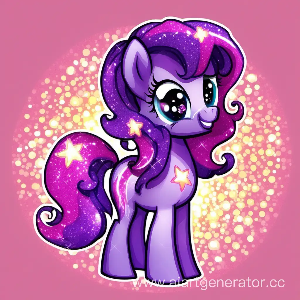 My little pony. Пони с фиолетовой кожей  и розовой гривой. Кьютимарка блёстки. Мультяшный стиль