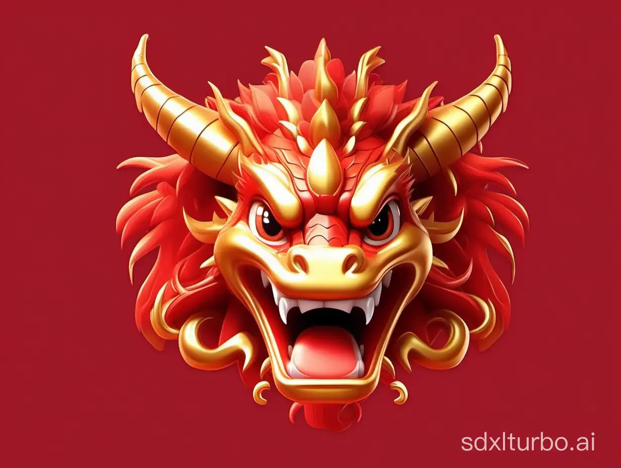 A cute cartoon ip avatar,a festive Chinese dragon’s head,face forward,happy expression,Pixar style,red and gold,exquisite decoration,high-definition picture,cute shape,joy,Leonardo Da Vinci painting solid color background