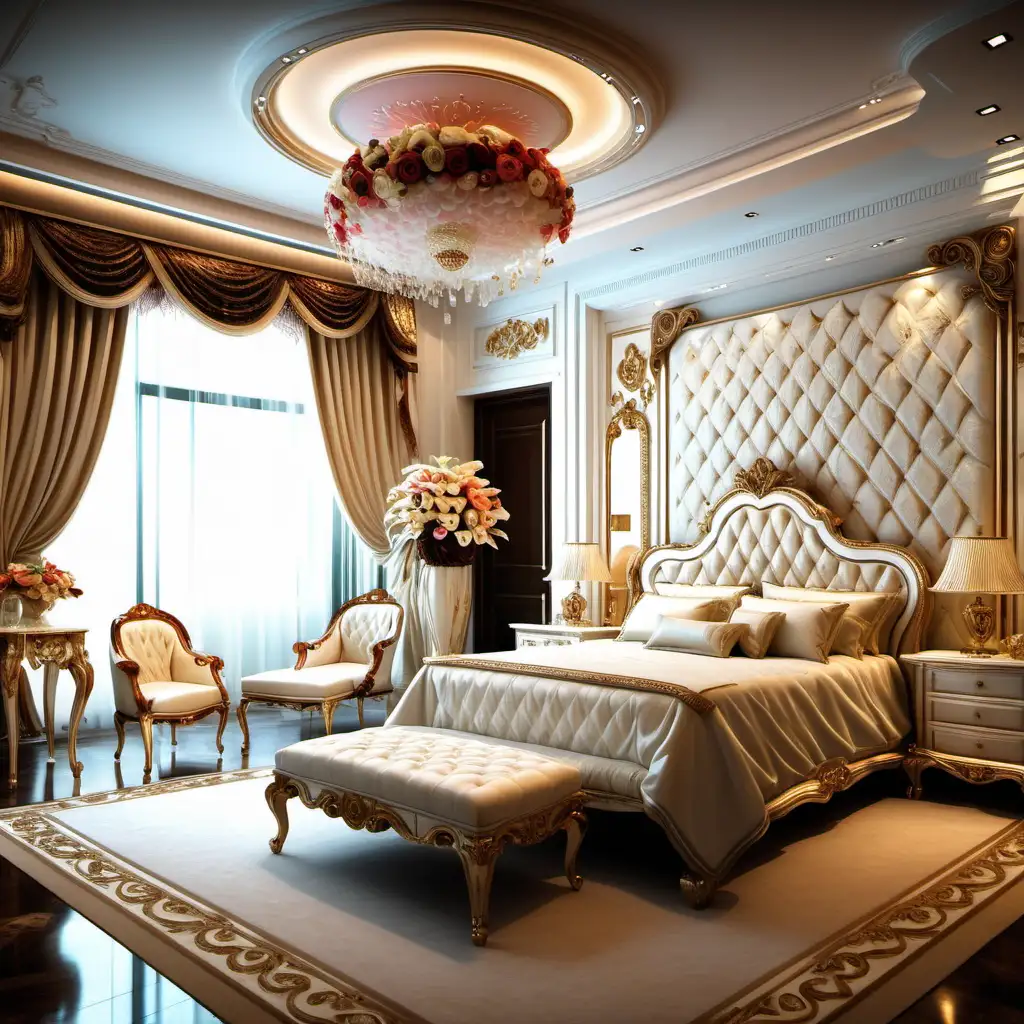 Elegant Floral Ambiance in a Luxurious Bedroom