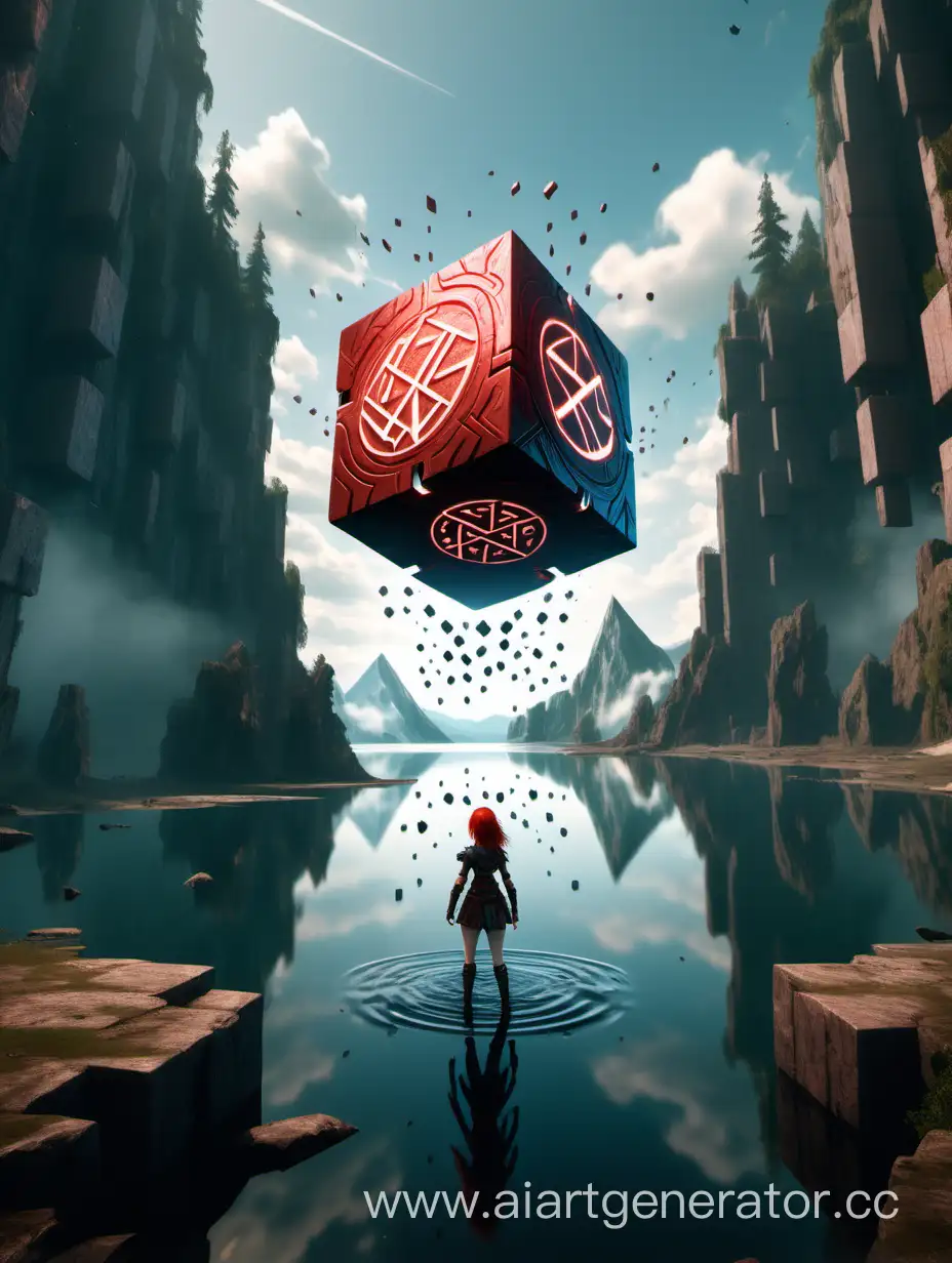Enchanting-Rune-Cube-Suspended-Over-Lake-with-Warrior-Girl