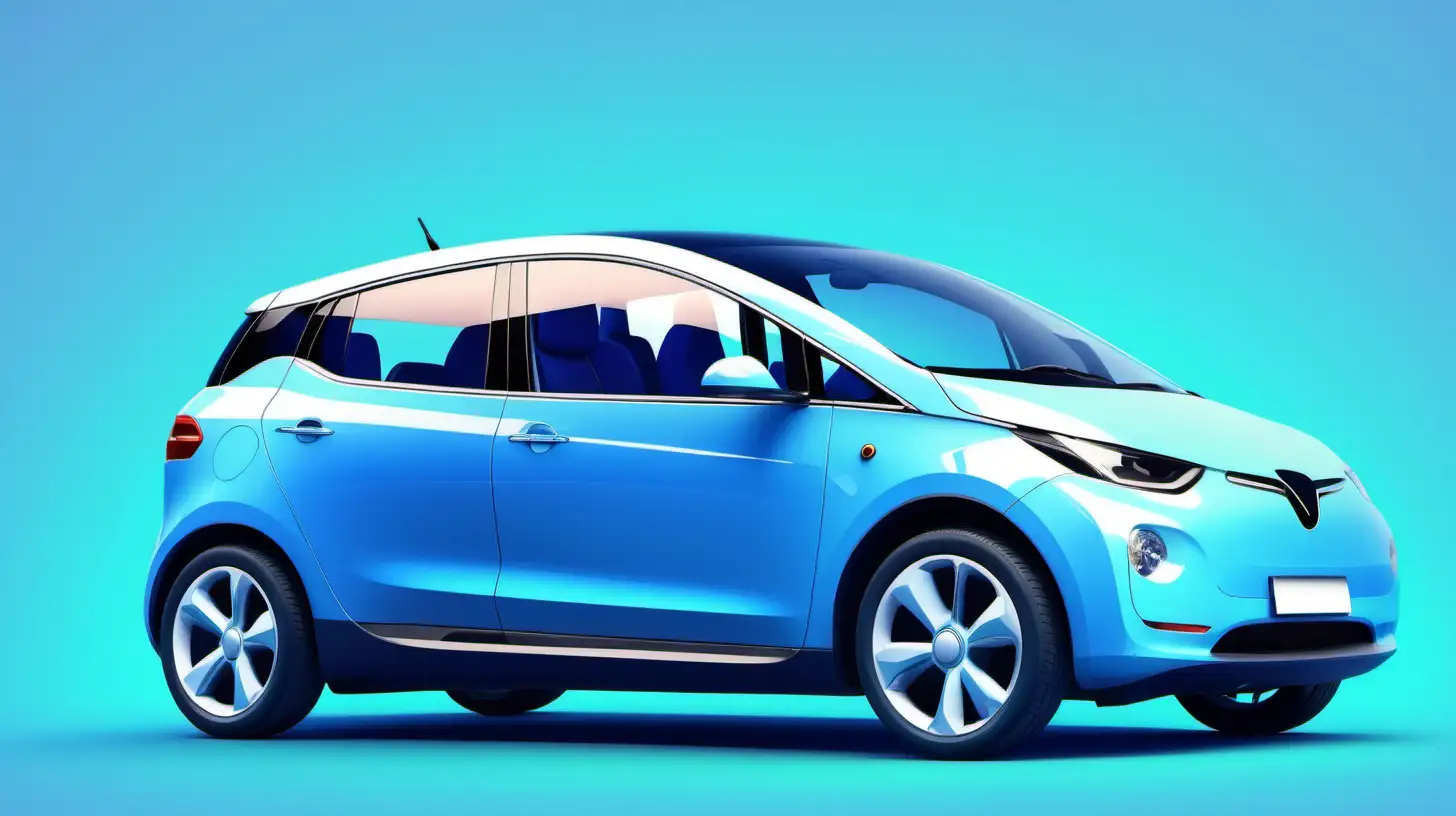 Electric car, blue family car on gradient background