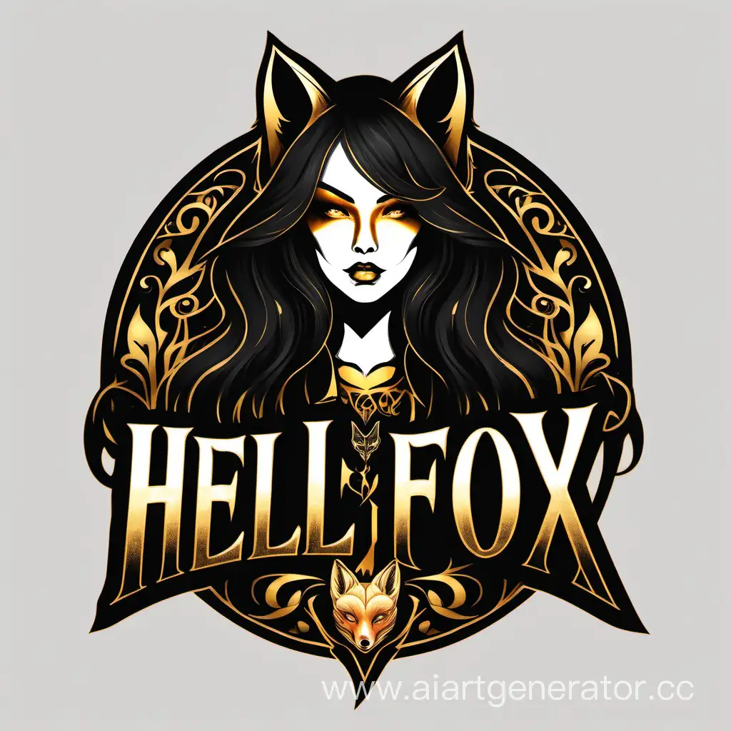 hell fox красивая девушка лиса черный золотой логотип
