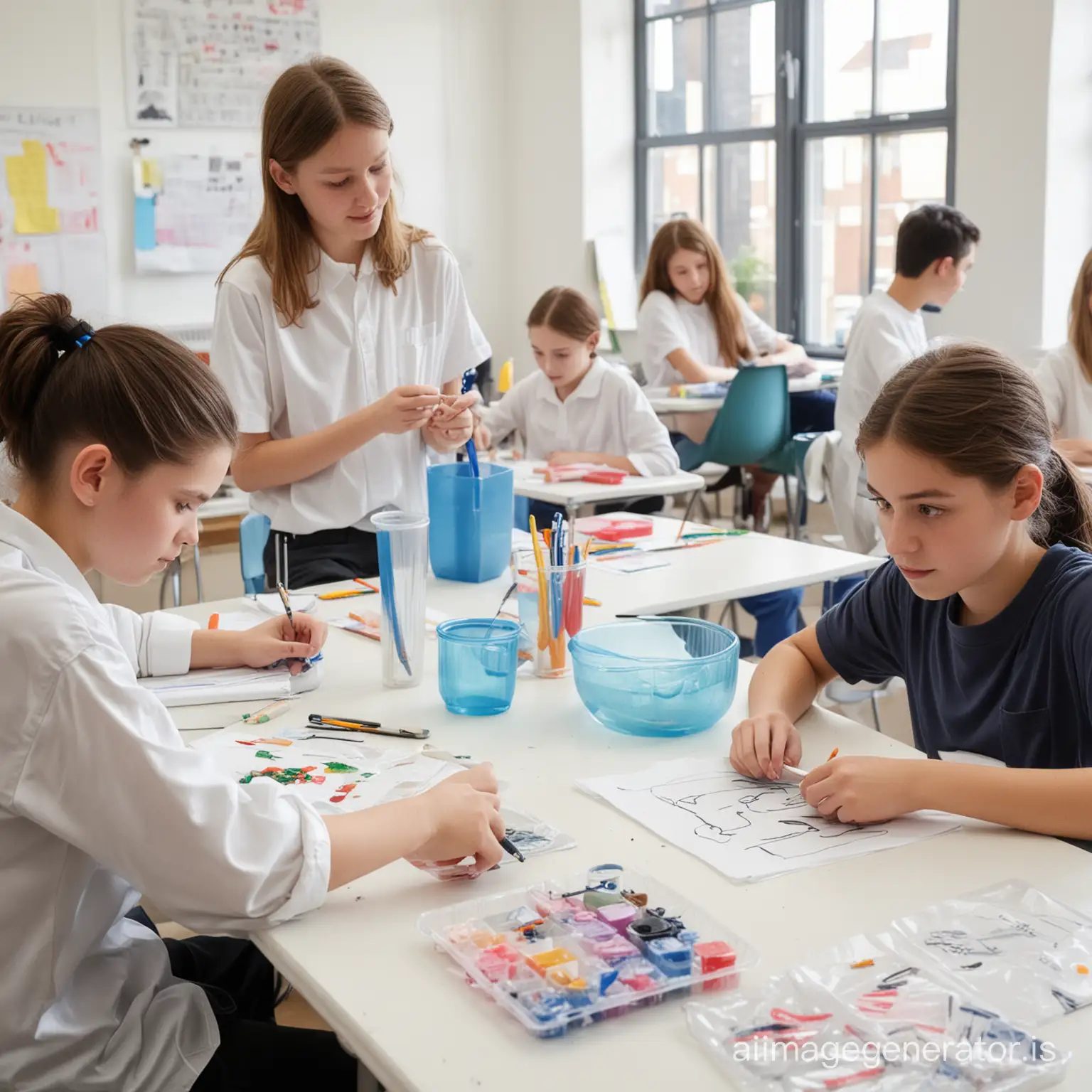 Students aged 14 in a plastic arts class