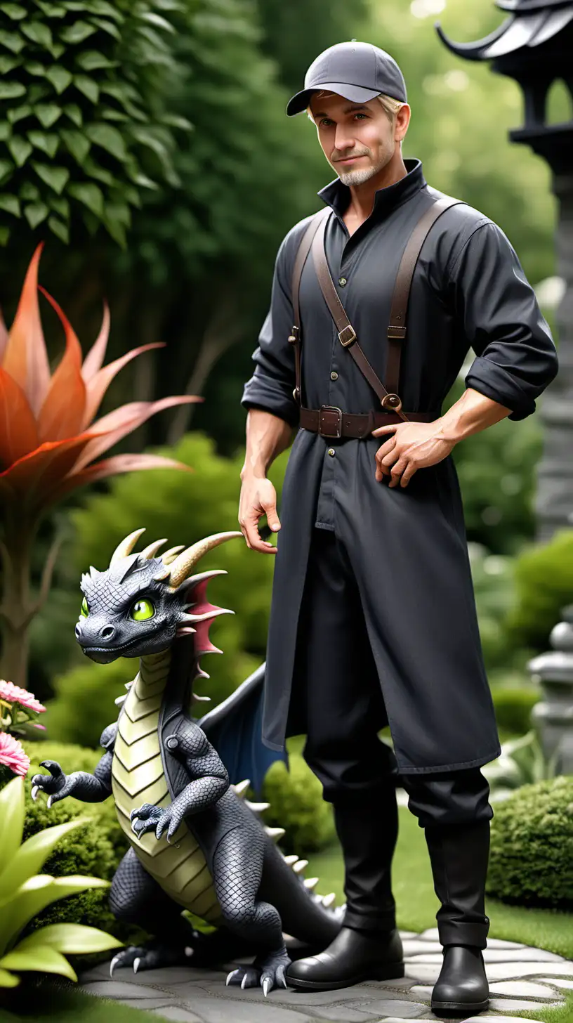 EuropeanStyled Landscaper and Adorable Dragon in a Magnificent Garden