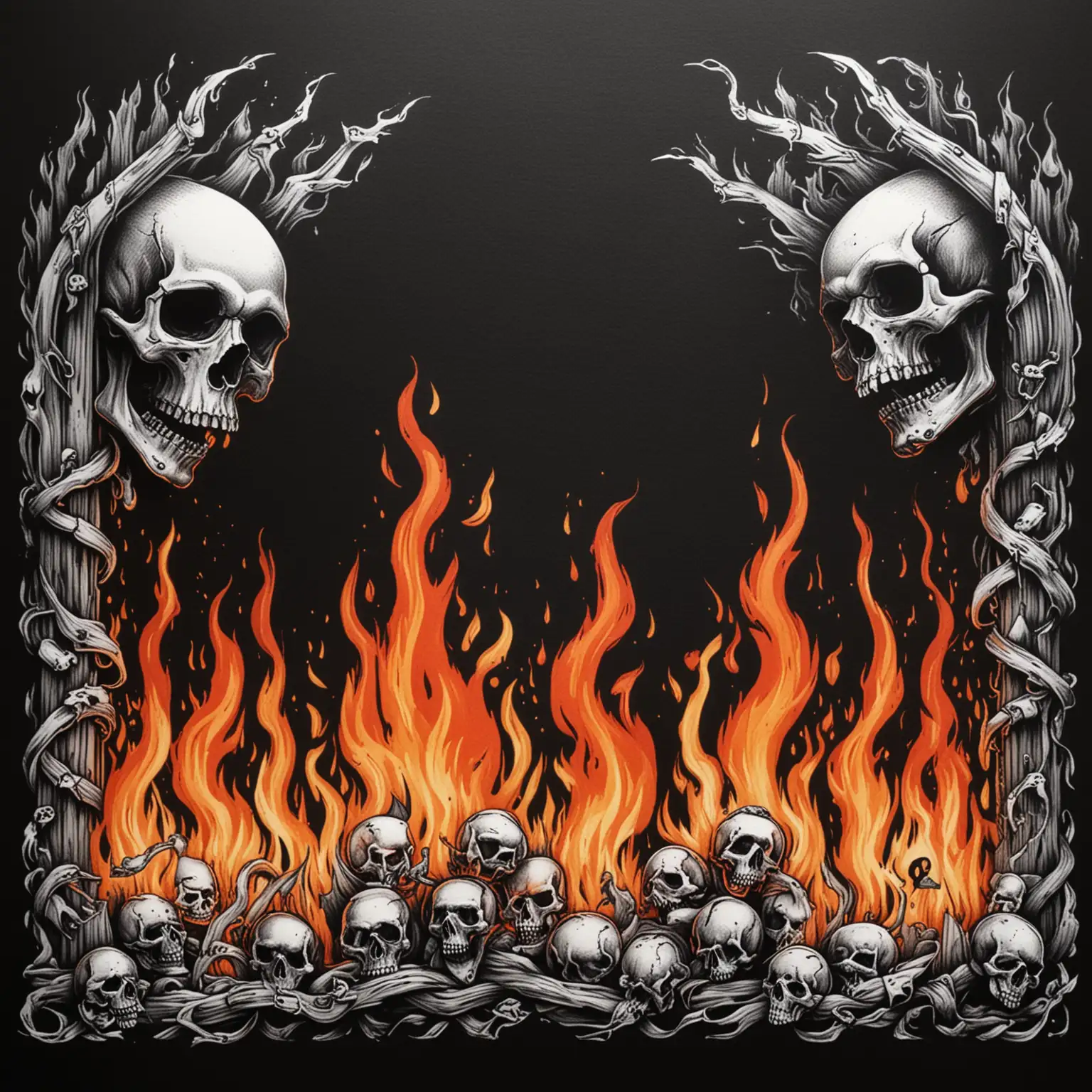 simple hand drawn flames and skulls done as border art like artist Banksy