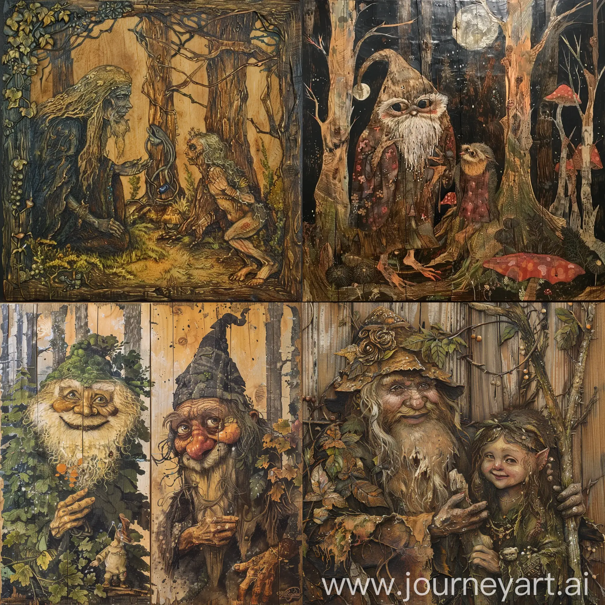 Mystical-Forest-Spirits-Meeting-of-Baba-Yaga-and-Kikimora-on-Wooden-Panel