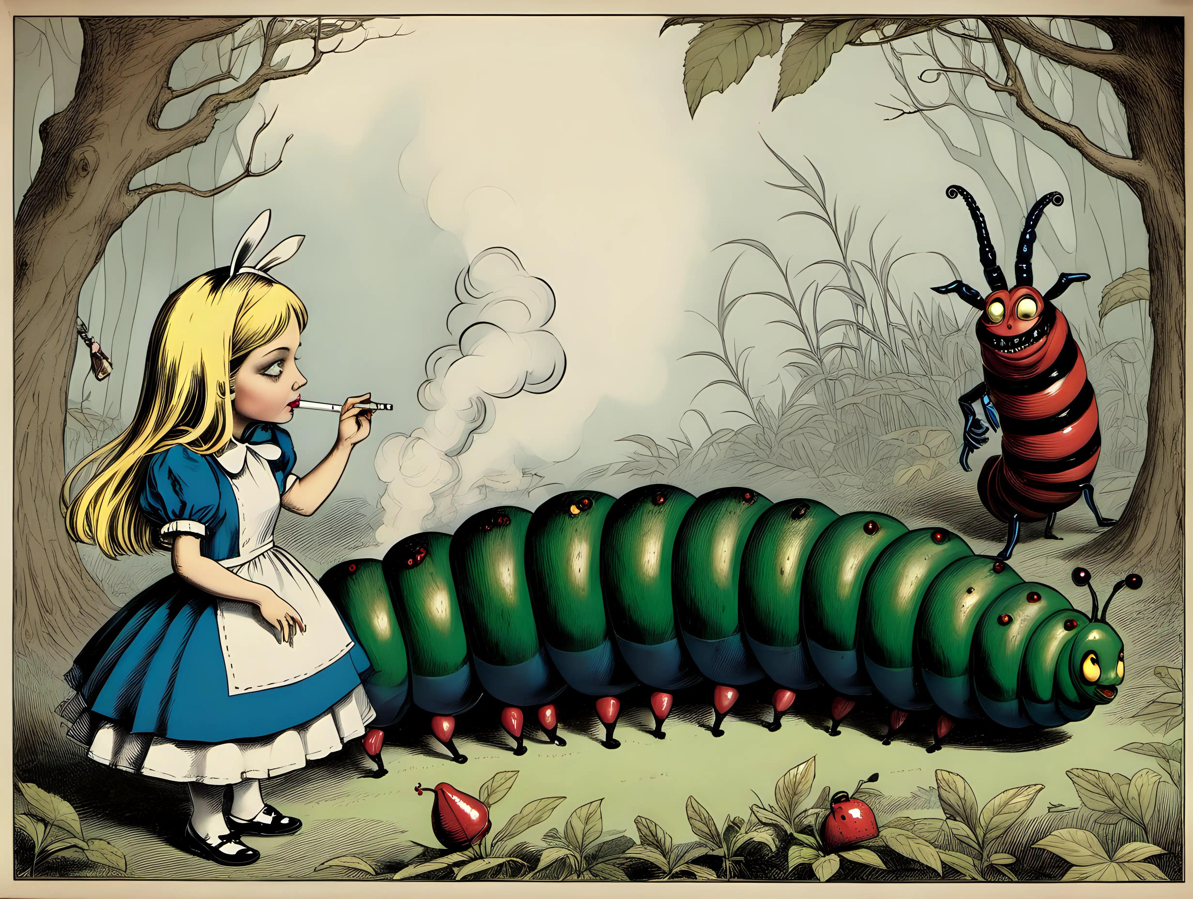 Alice with a Curious Smoking Caterpillar in Wonderland