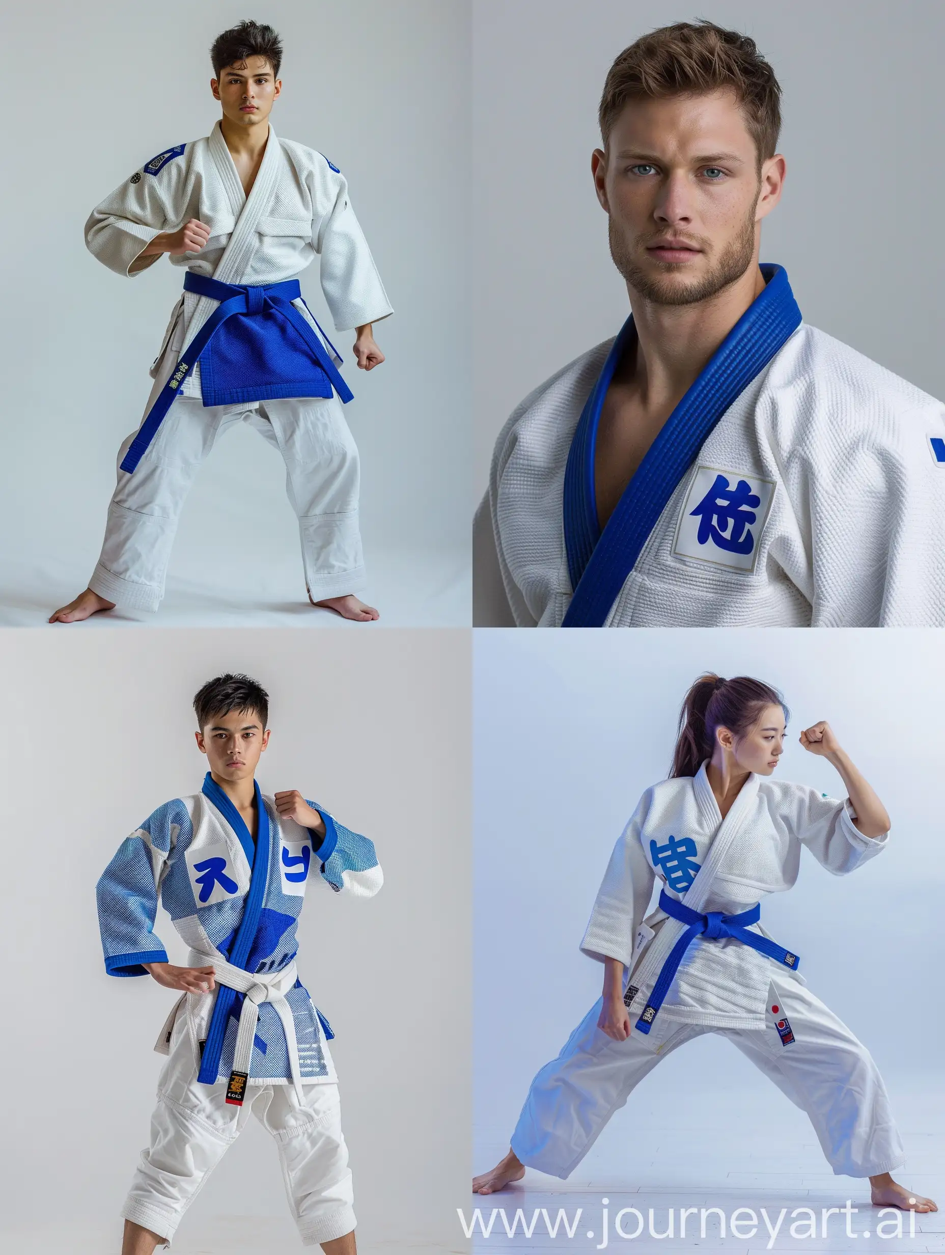 make in  photo for my judo club business use japanise letter  use  blue and white colors
