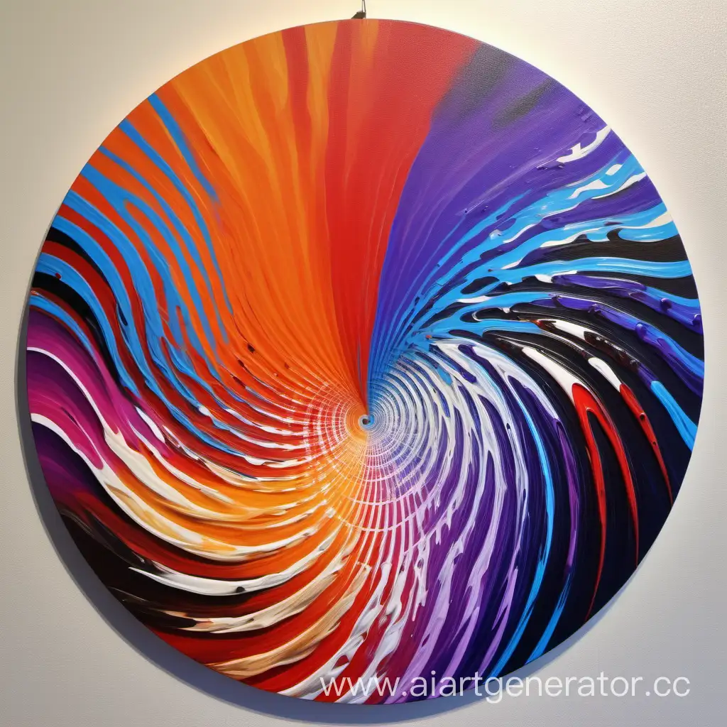 картина, абстракция, маятниковые круговые движения, акриловая краска разноцветная, по синусоиде
