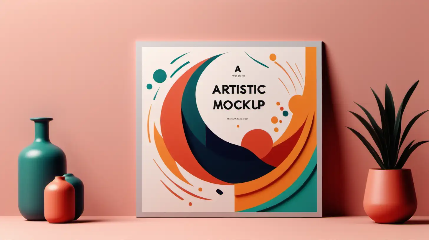 a flat mockup with artistic theme, use bold yet elegant colors, be creative, add a personalized area 
