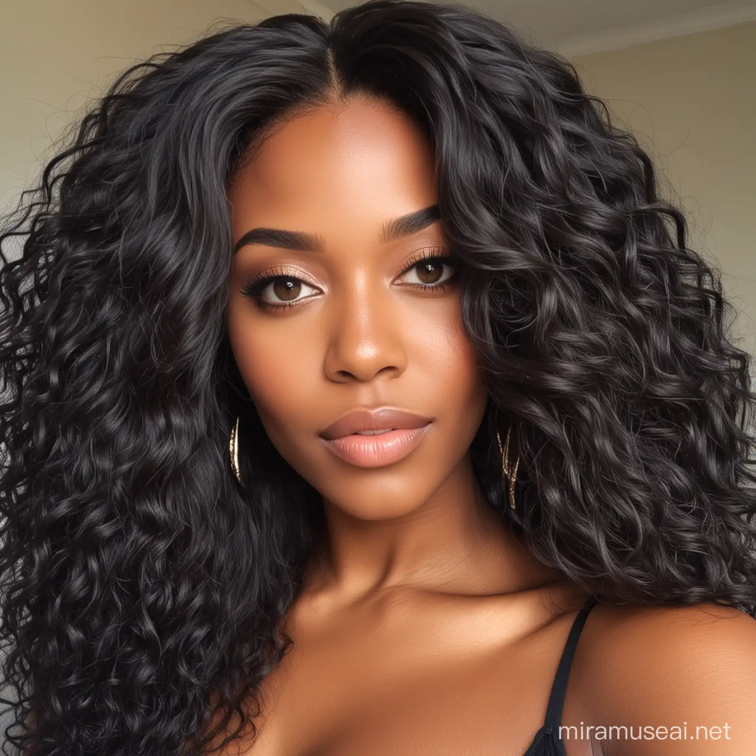 Elegant Black Women with Luxurious Long Hair in Natural Setting