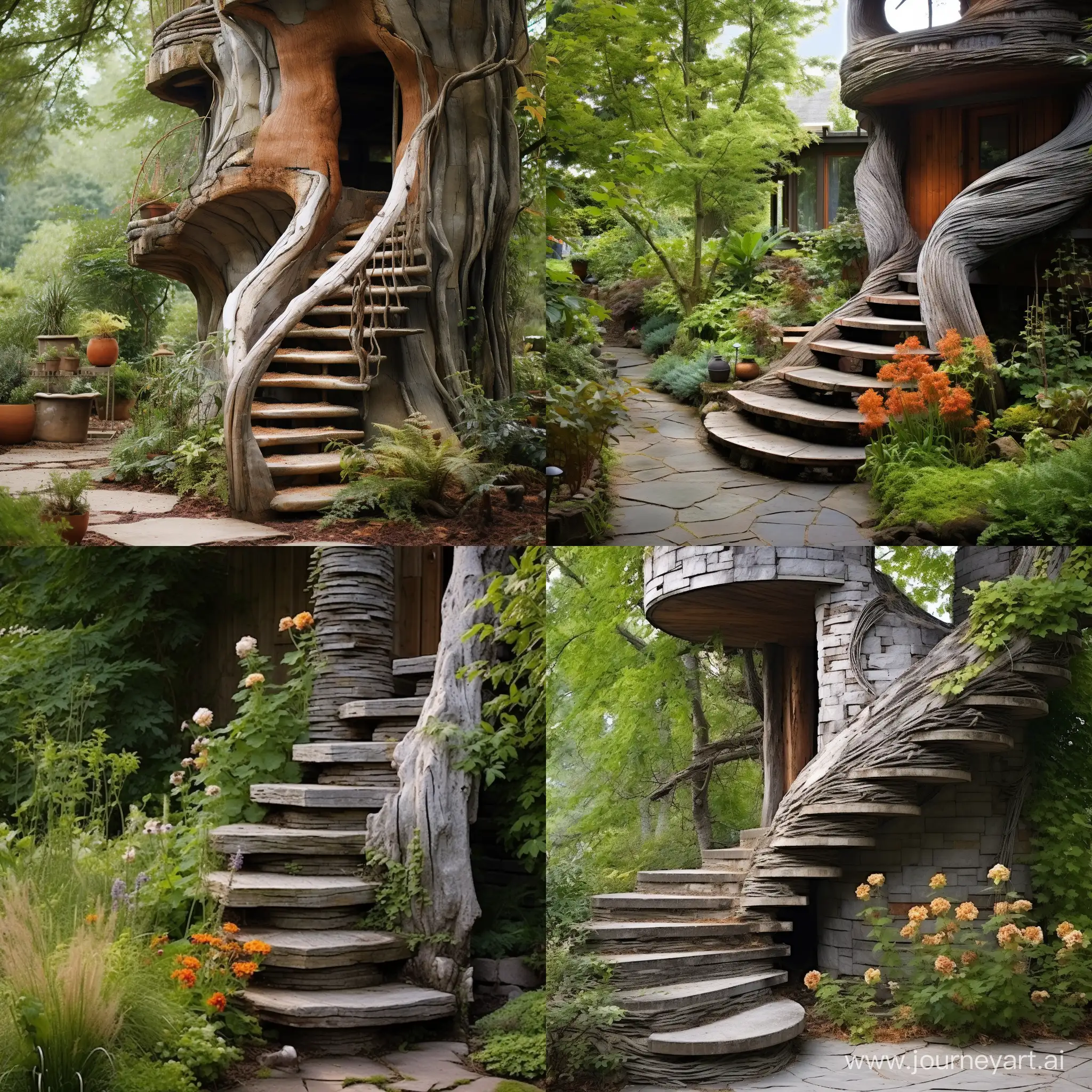 Enchanting-Garden-Tower-Stairs-with-Barklike-Design