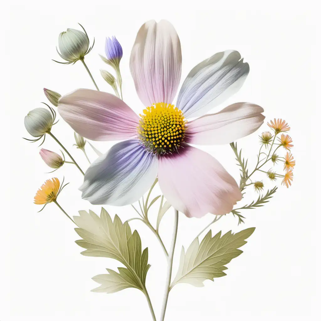 Vibrant Pastel Wildflowers on Clean White Background