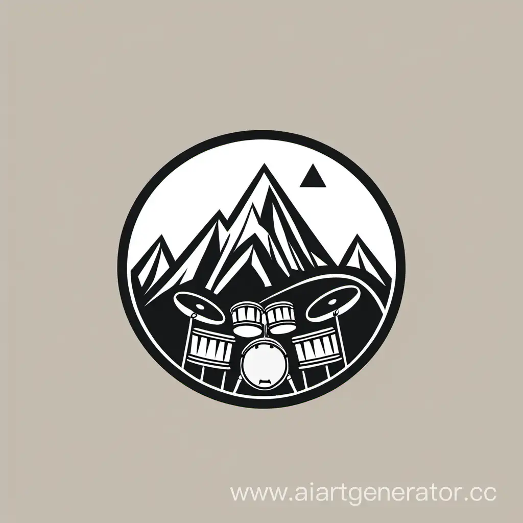 минималистичный логотип с горой и барабанами


