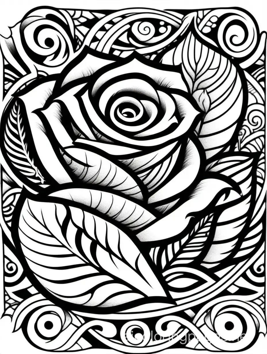 Roses made of scared Maori sleeve tattoo style patterns, Coloring Page, black and white, line art, white background, Simplicity, Ample White Space. The background of the coloring page is plain white to make it easy for young children to color within the lines. The outlines of all the subjects are easy to distinguish, making it simple for kids to color without too much difficulty.