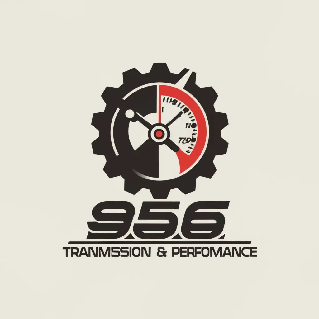 a logo design,with the text "956 transmission & performance", main symbol:Gear with tachometer,Moderate,be used in Automotive industry,clear background