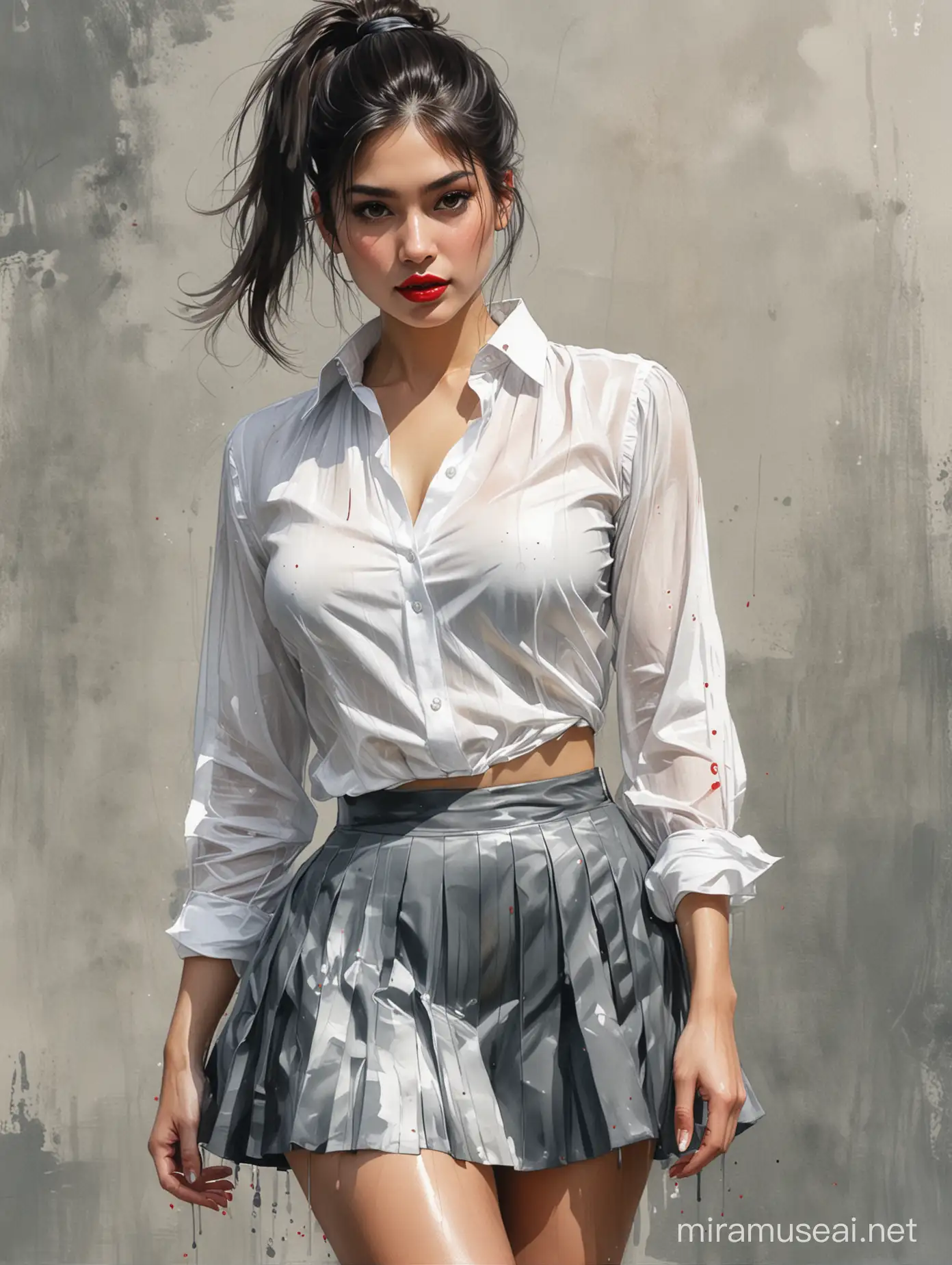 Jane de Leon in Blouse and Pleated Skirt Illustration by Alex Maleev