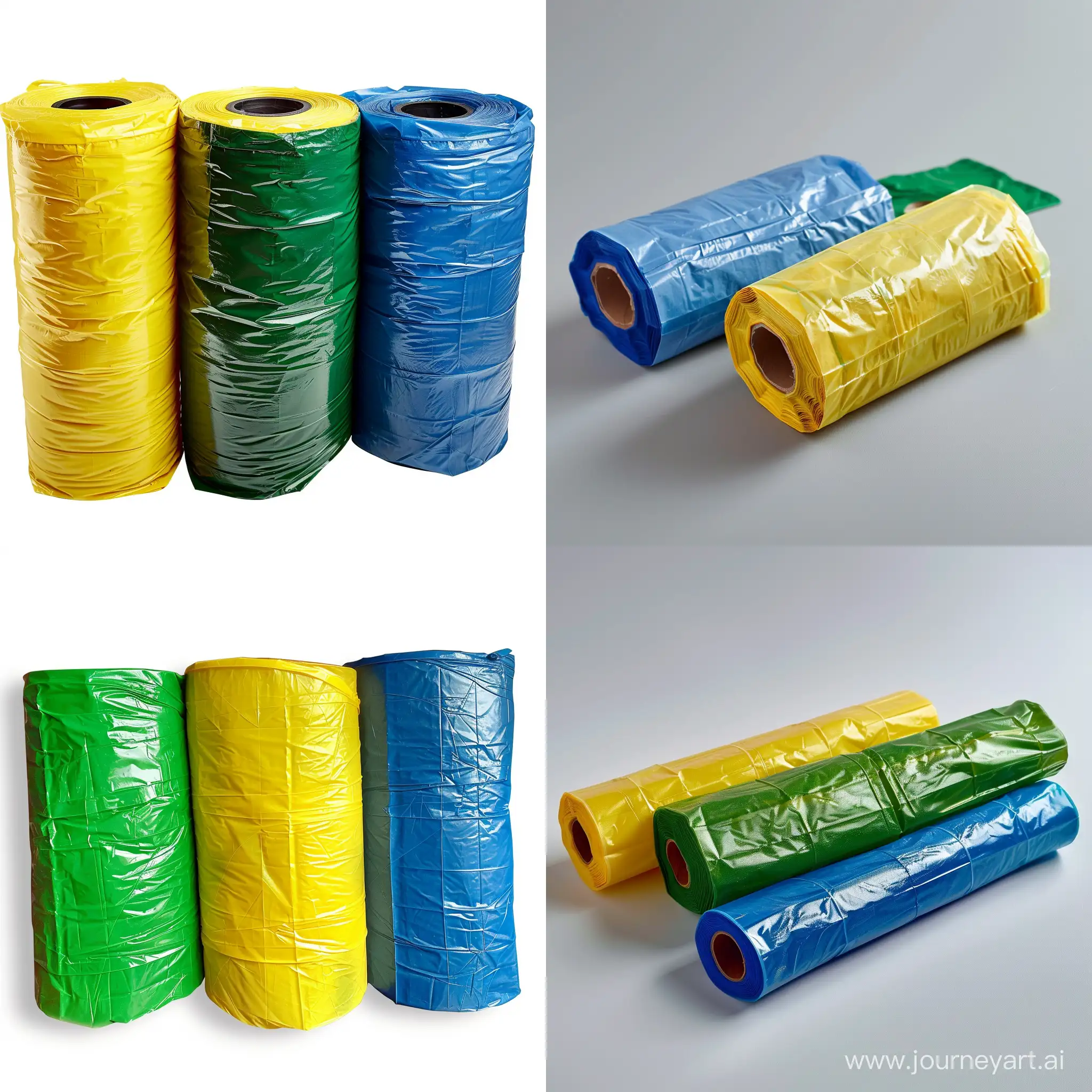 Colorful-Trio-of-Garbage-Bags-Yellow-Green-and-Blue