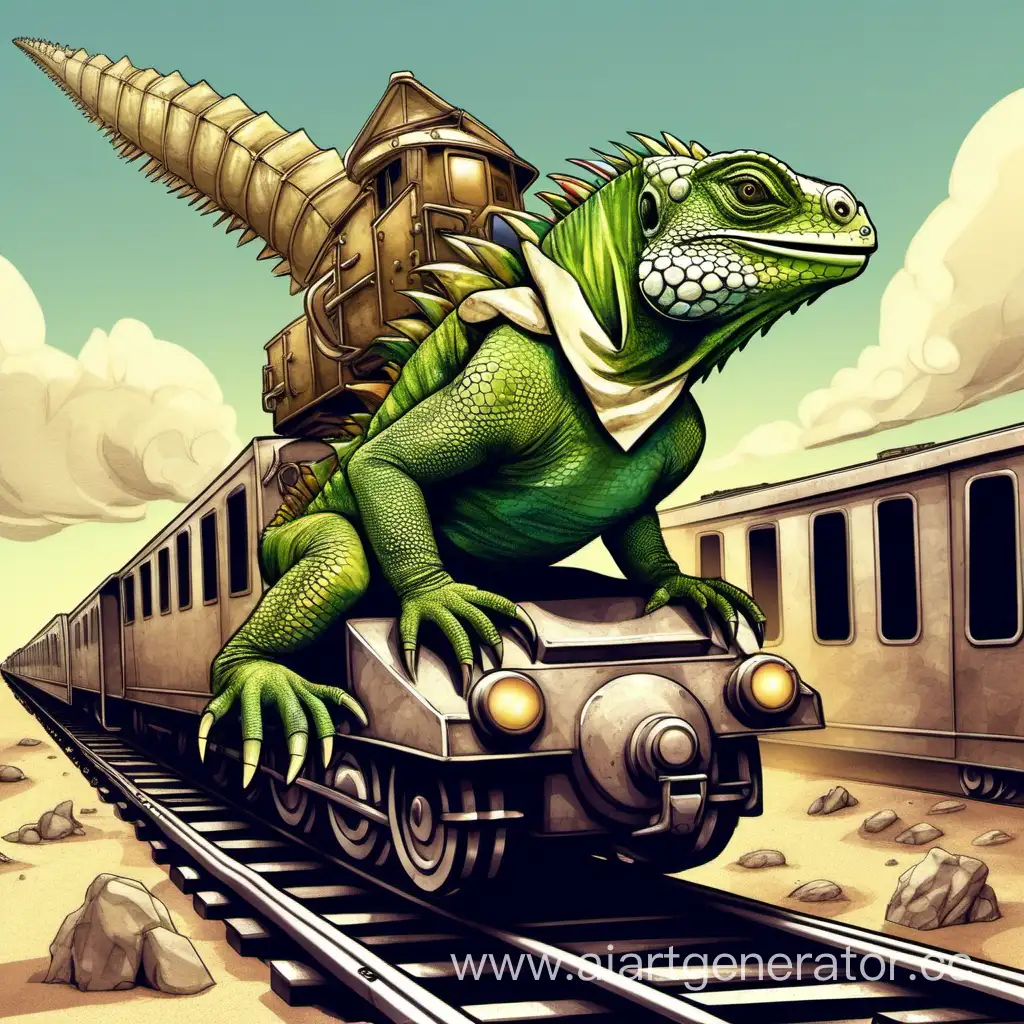 Armored Train Adventure with Iguana Rider | AI Art Generator