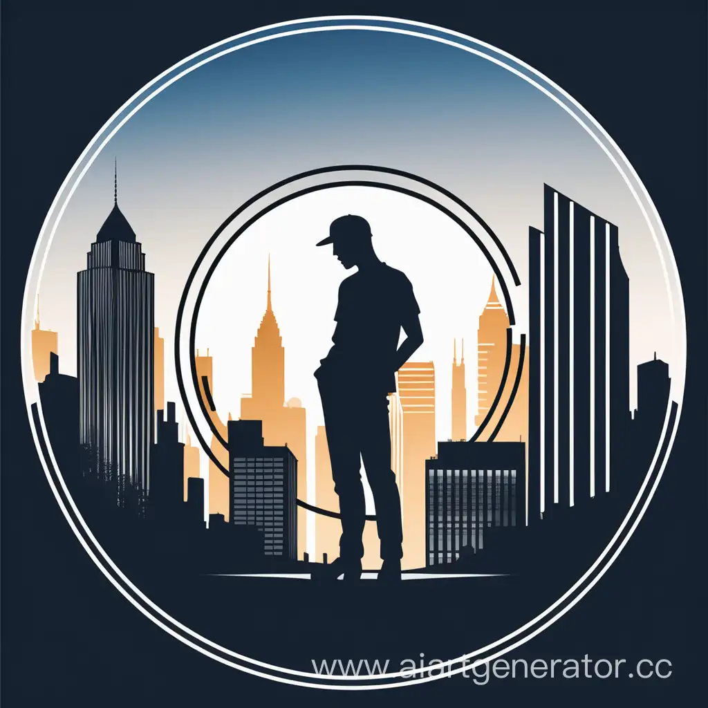 Urban-Skyline-Fashion-Man-Sketching-in-Circle-with-Company-Logo