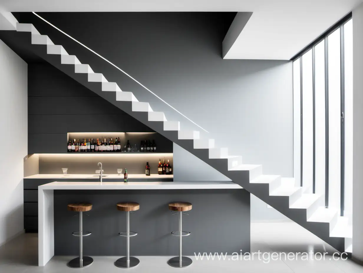 MatteGray-Levitating-Staircase-with-White-Bar-Counter-and-Alcohol-Bar