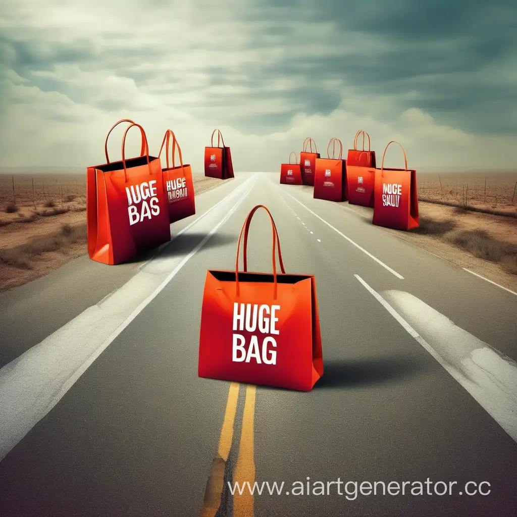 Vibrant-Branded-Bags-Adorn-a-Surreal-Road
