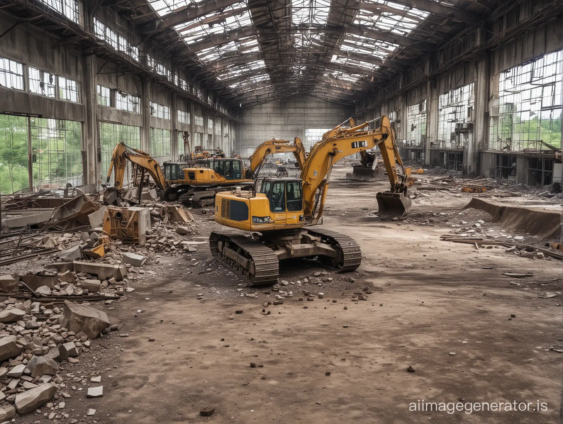 Abandoned factory for the production of giant quarry walking excavators