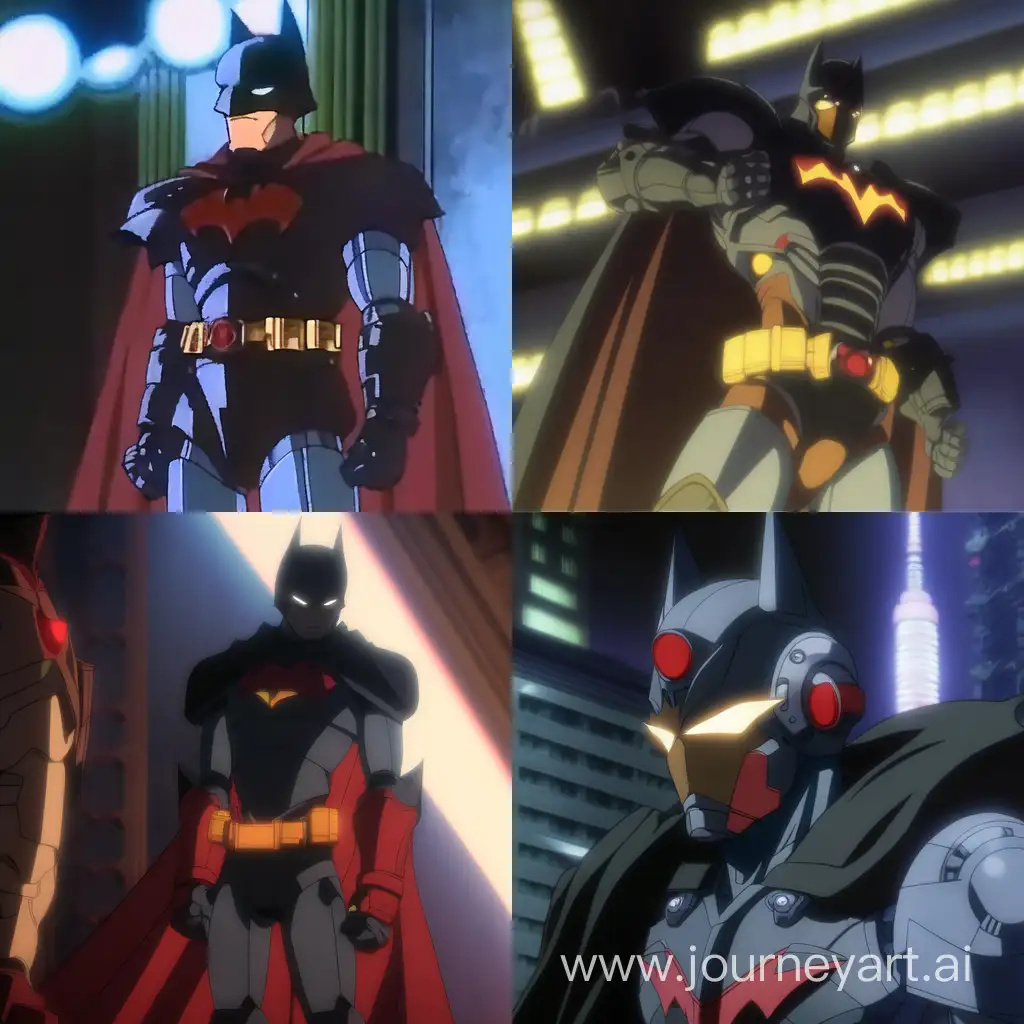 screenshot from 1980s anime film, batman wearing a ironman costume  --c 5