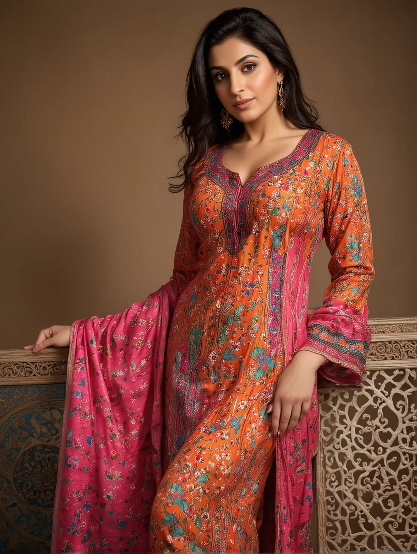 Alluring Iranian Woman in Traditional Salwar Kameez with Voluptuous 38DD Breasts