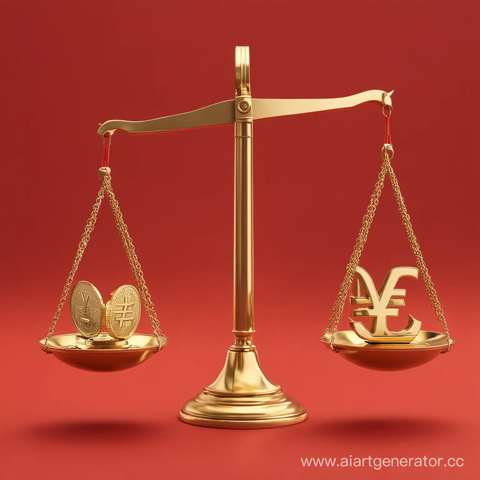 Currency-Symbols-Balanced-on-Gold-Scales-Against-a-Red-Background