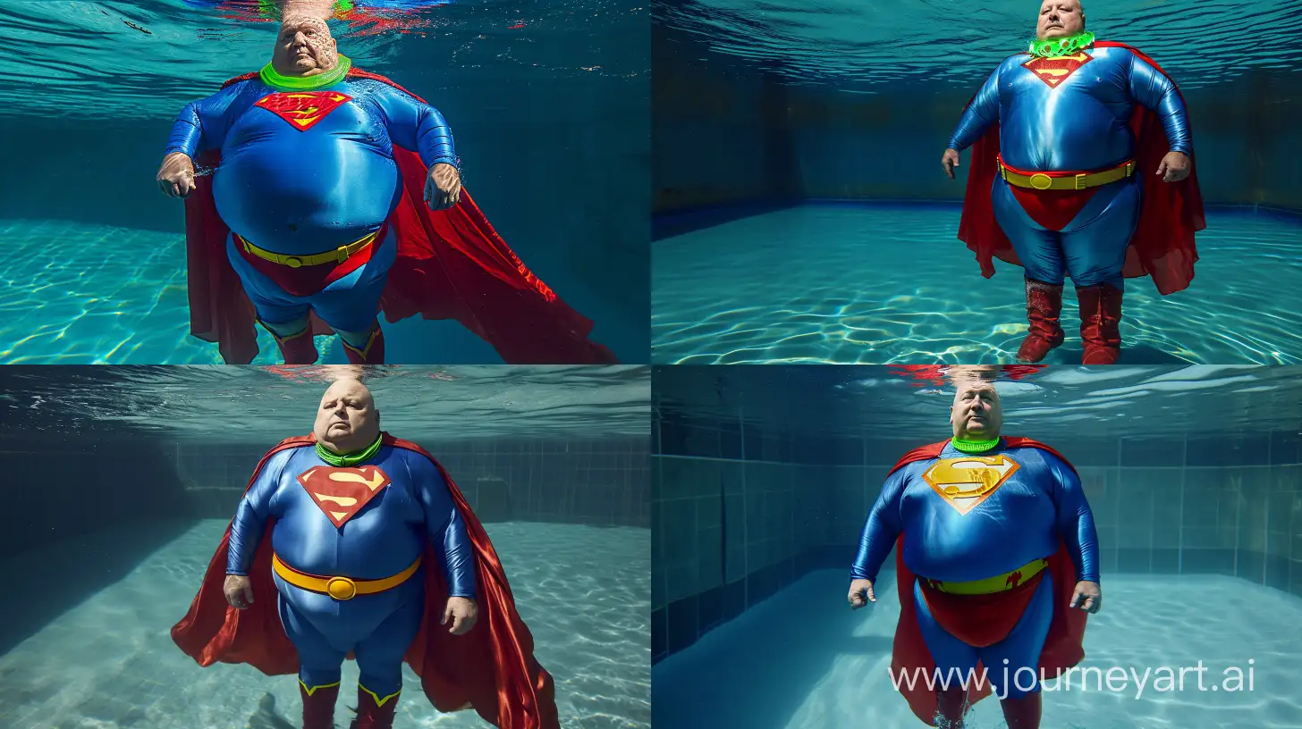 Elderly-Superman-Enjoying-a-Refreshing-Swim-in-a-Glowing-Green-Collar