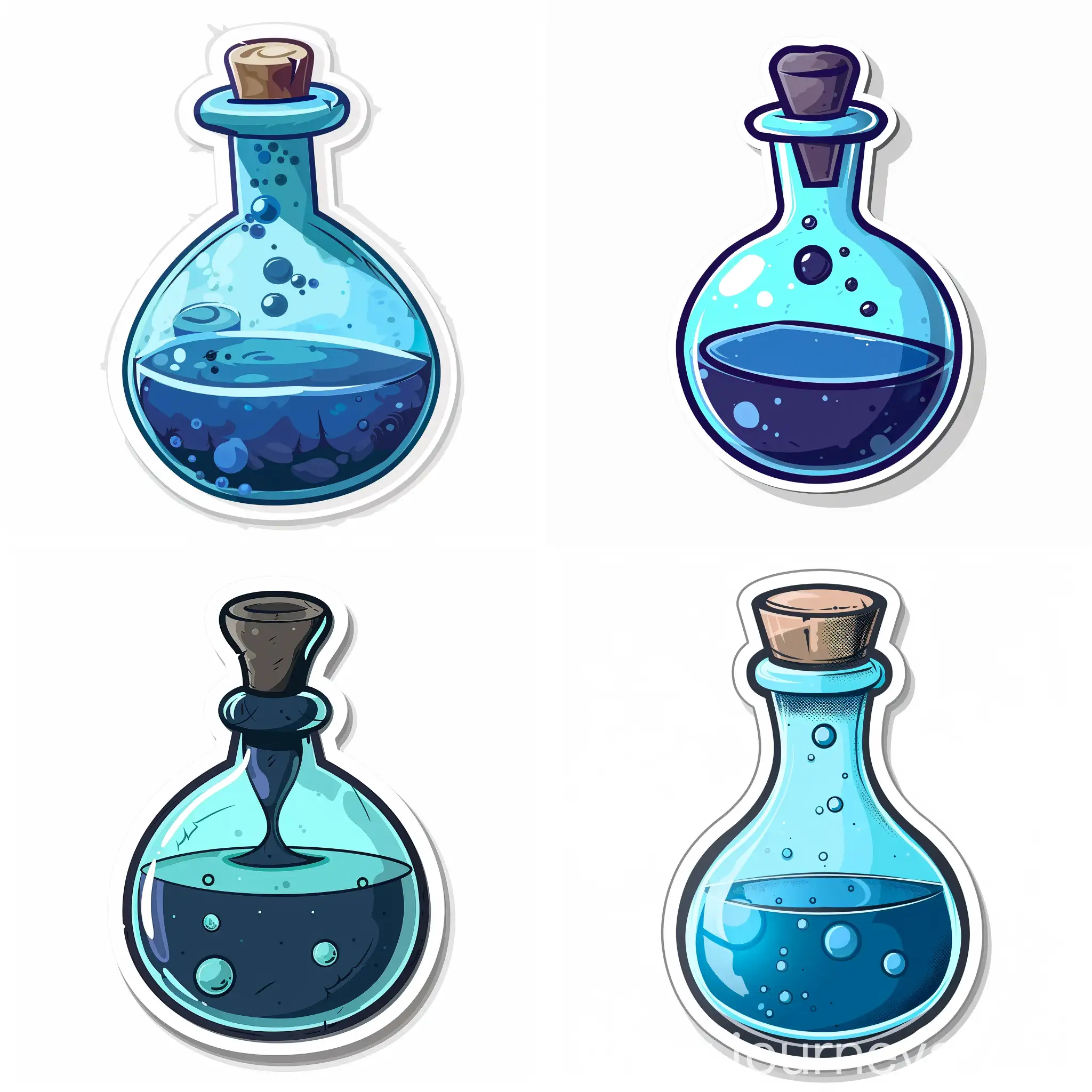 cartoon sticker of dark fantasy light blue potion design, in flat style
