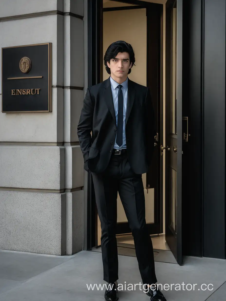 Stylish-Man-in-Black-Attire-at-Building-Entrance