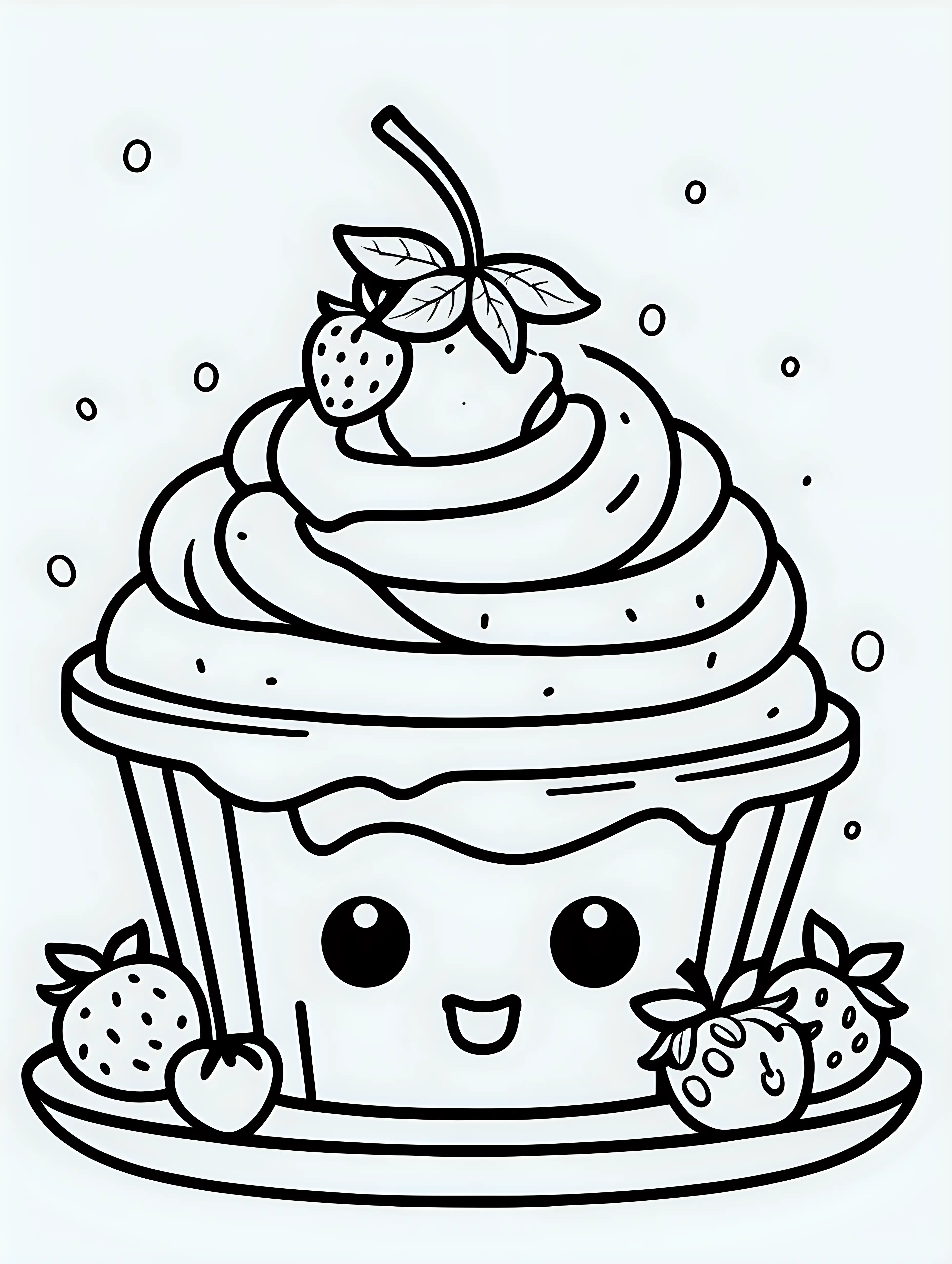 Cute Cartoon Dessert Coloring Book BerryTopped Delight on White Background