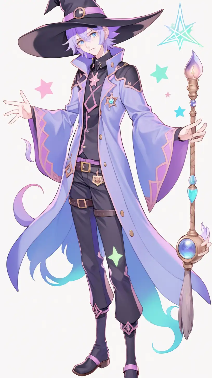 Anime wizard, short purple hair, navy blue eyes, ice...