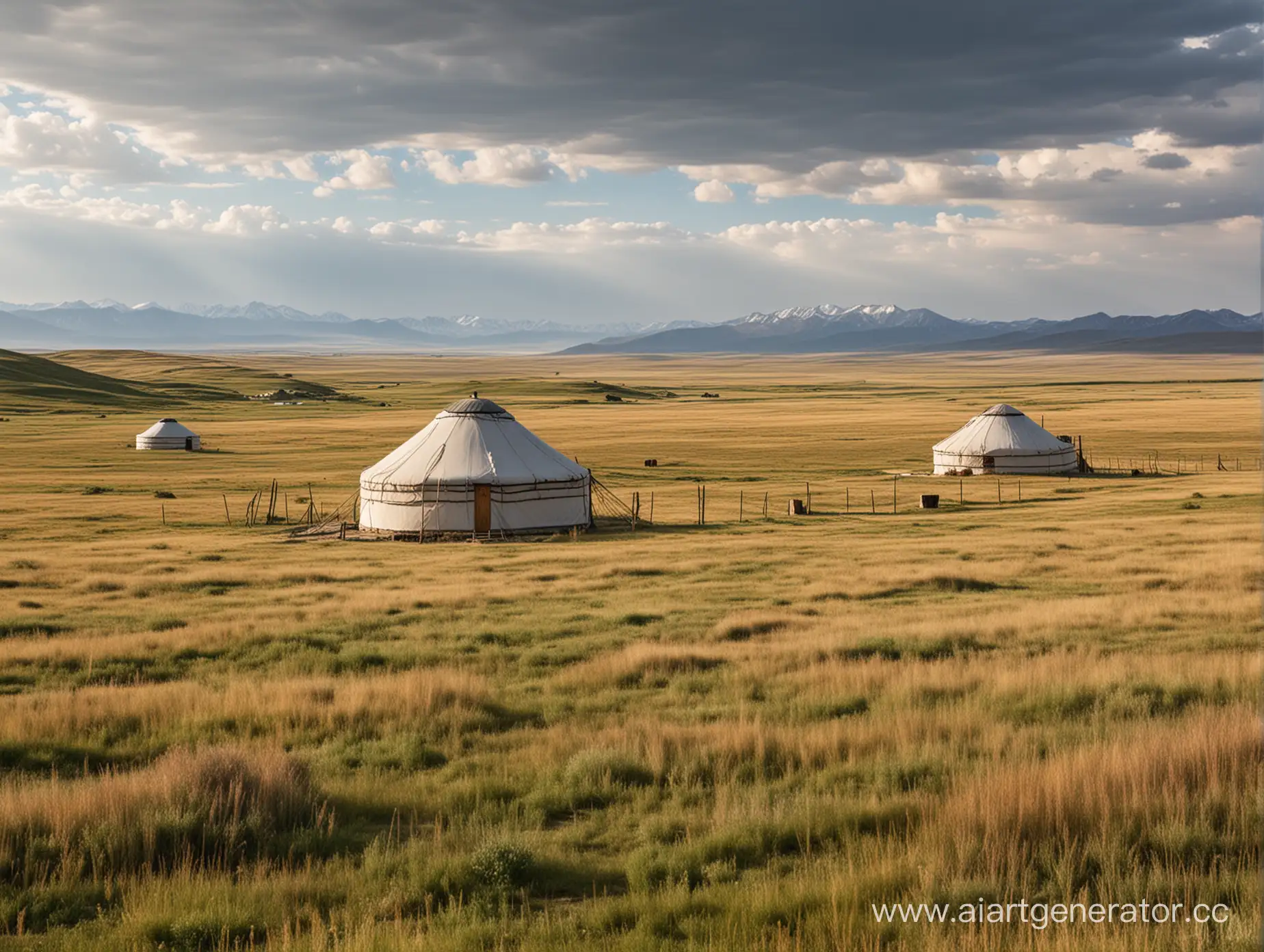 Vast-Steppe-Landscape-with-a-Traditional-Yurt-Dwelling