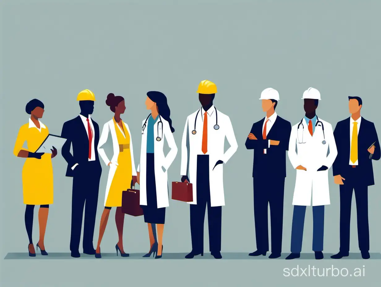 Diverse-Professionals-Unite-Doctor-Engineer-Businessman-and-Educator-Stand-in-Harmony